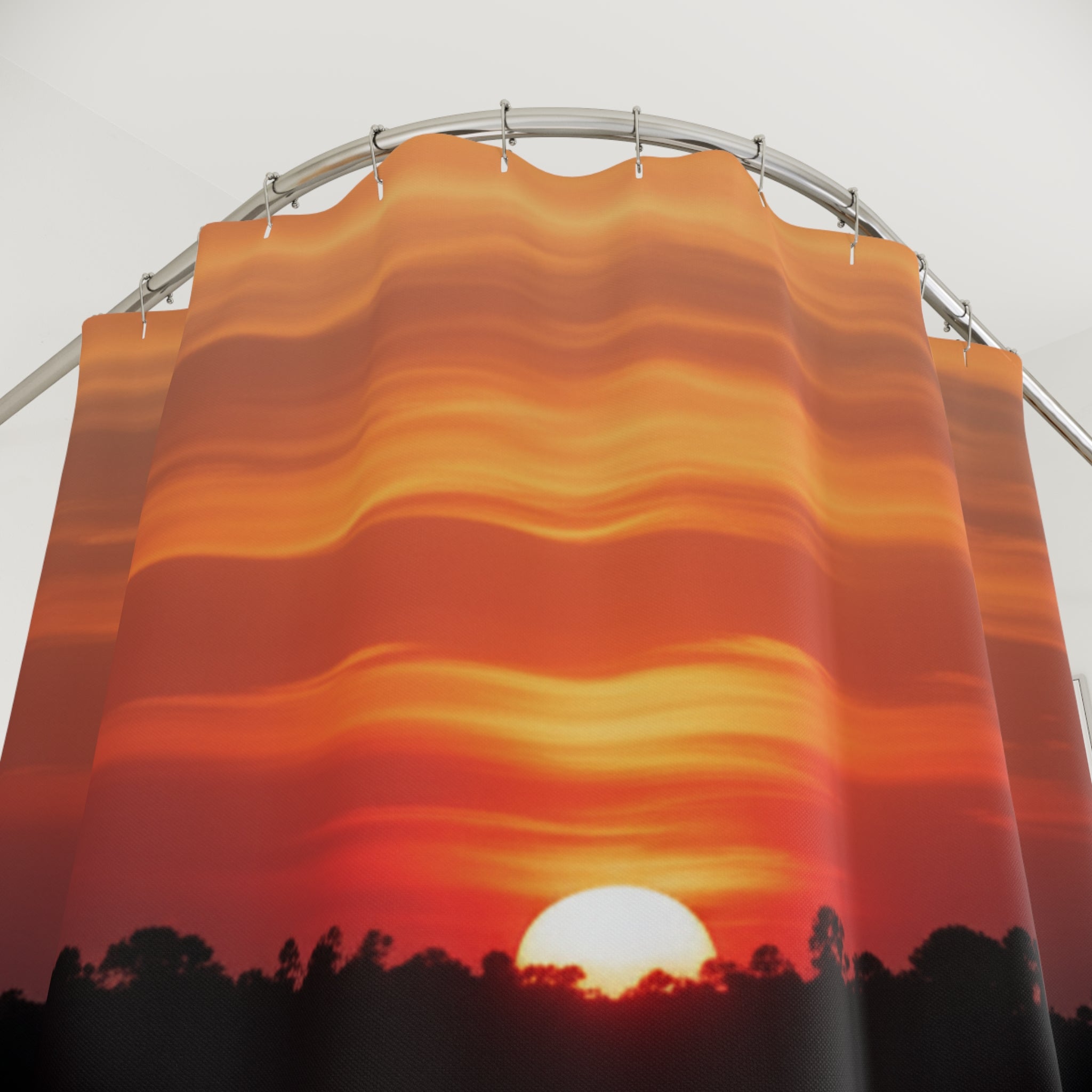 Sunset Reflection Shower Curtain — Tropical Lake Bathroom Decor