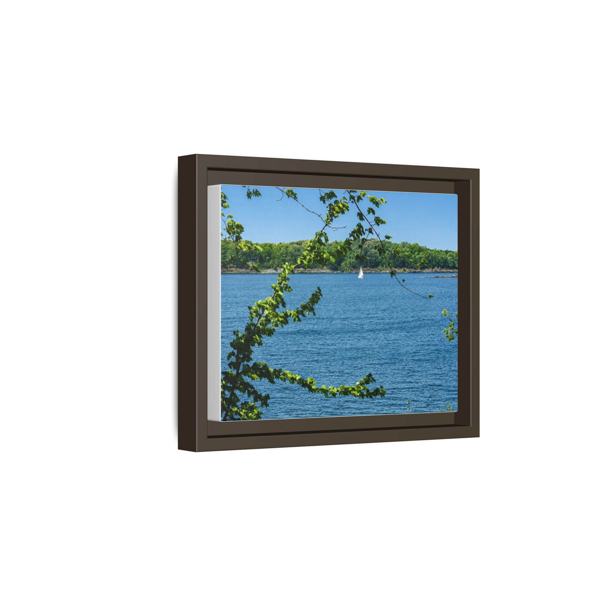 Framed Matte Canvas Print — Lakeside Sailboat Wall Art