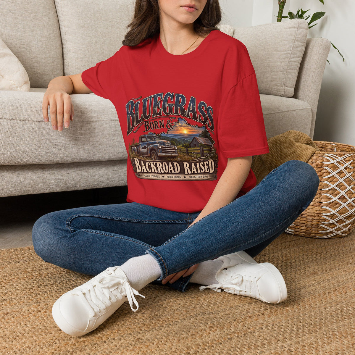 Bluegrass Born & Backroad Raised T-Shirt — Country Sunset Graphic Tee
