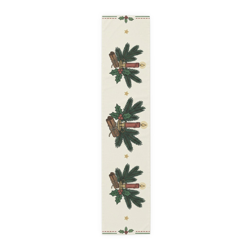 Christmas Candle & Holly Table Runner – Festive Holiday Dining Decor