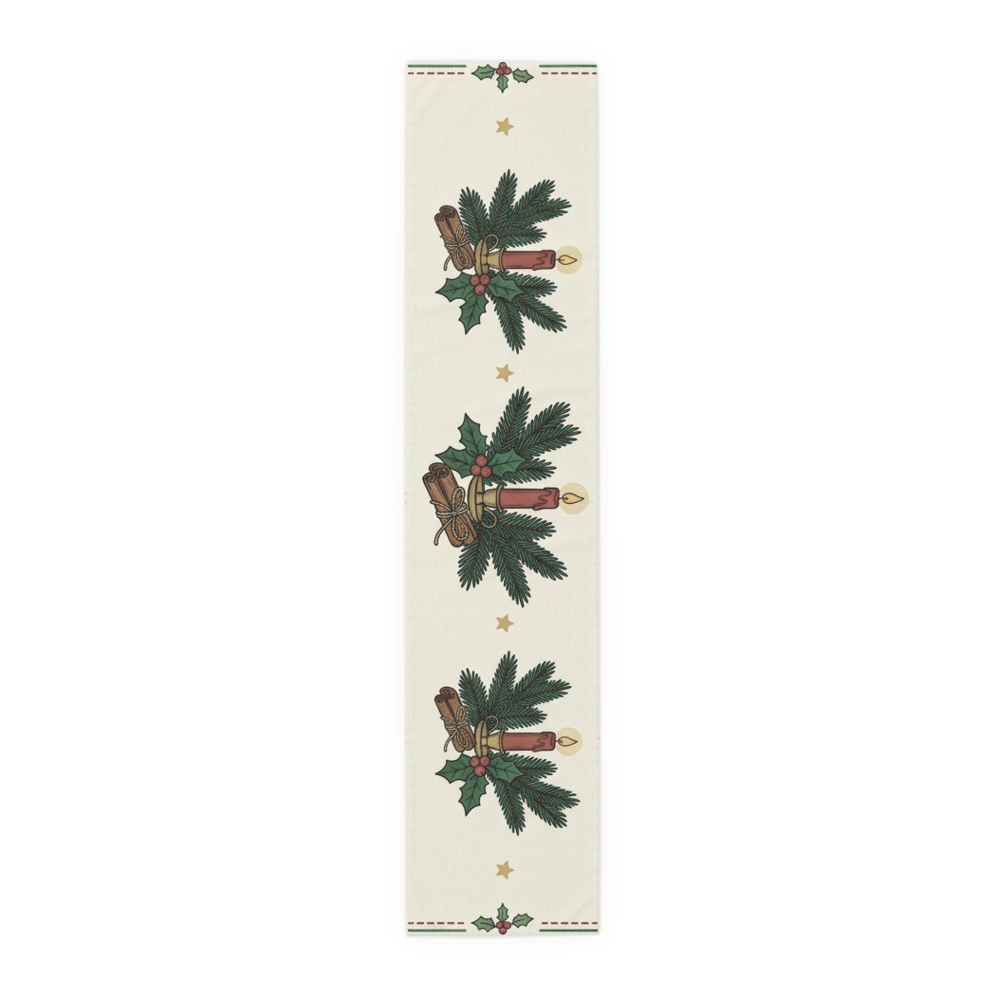 Christmas Candle & Holly Table Runner – Festive Holiday Dining Decor