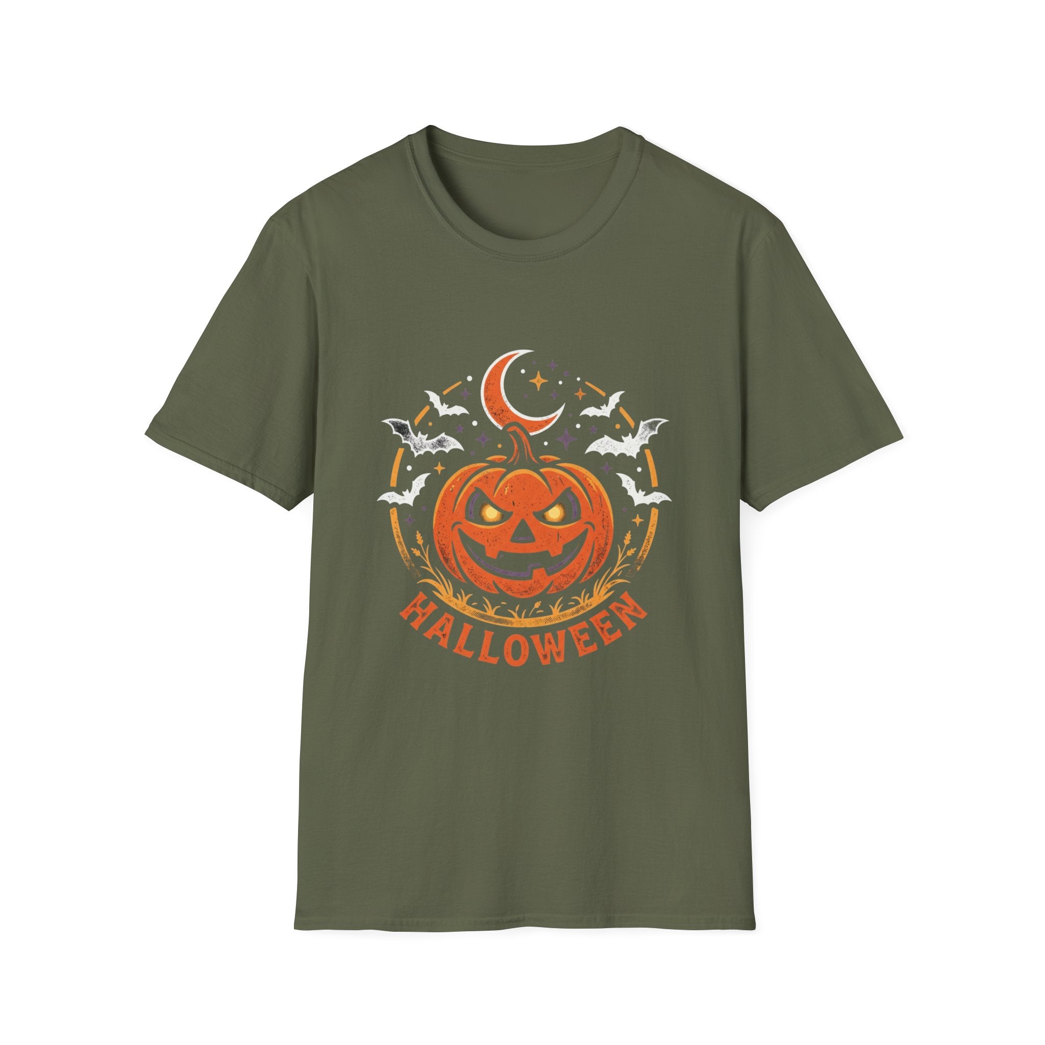 Halloween Pumpkin Tee — Jack-O'-Lantern Moon & Bats Graphic T-Shirt