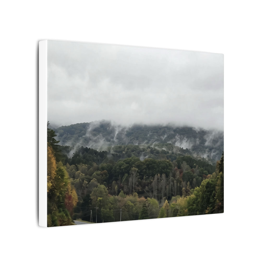 Foggy Blue Ridge Mountain Road Matte Canvas — Stretched Landscape Wall Art