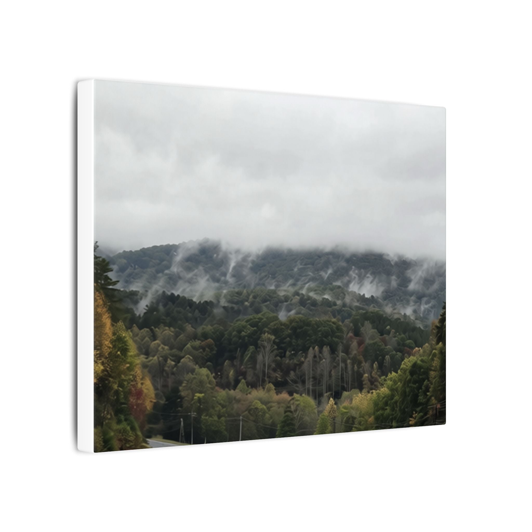 Foggy Blue Ridge Mountain Road Matte Canvas — Stretched Landscape Wall Art