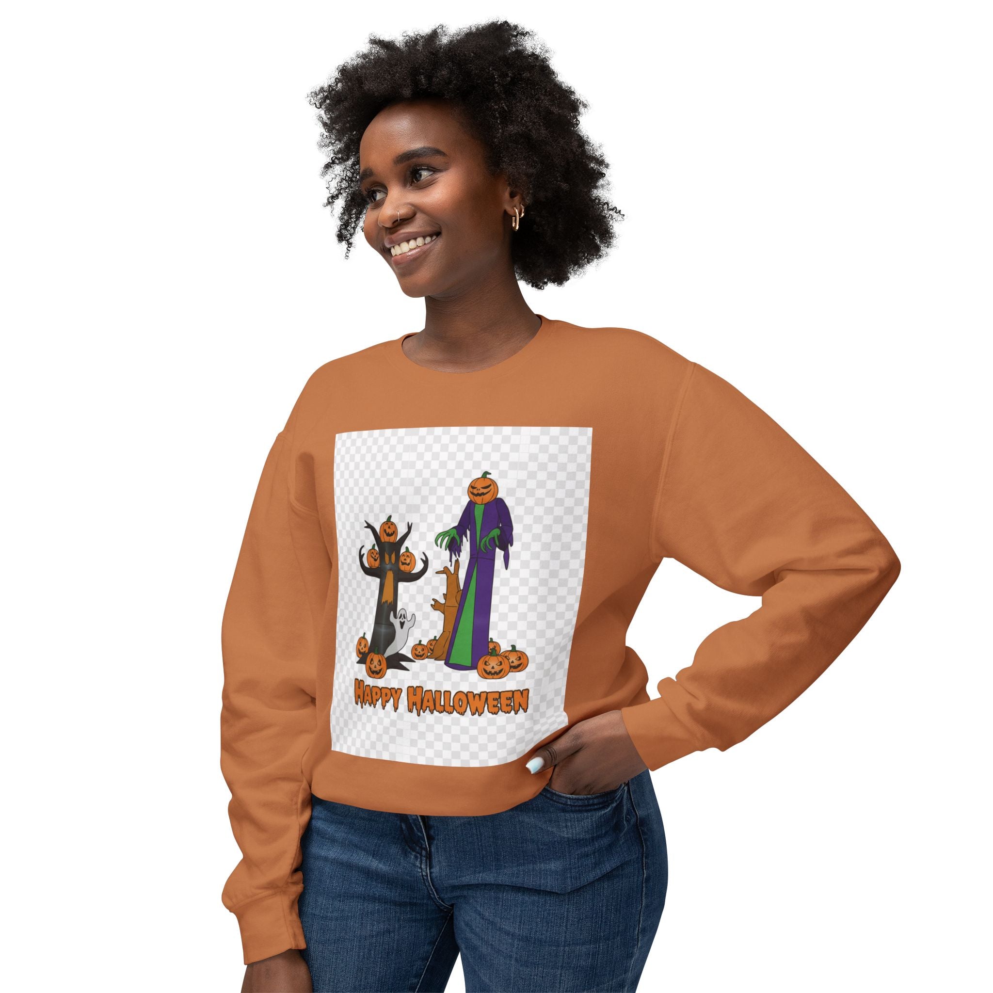 Halloween Pumpkin Ghost Crewneck Sweatshirt - "Happy Halloween" Graphic