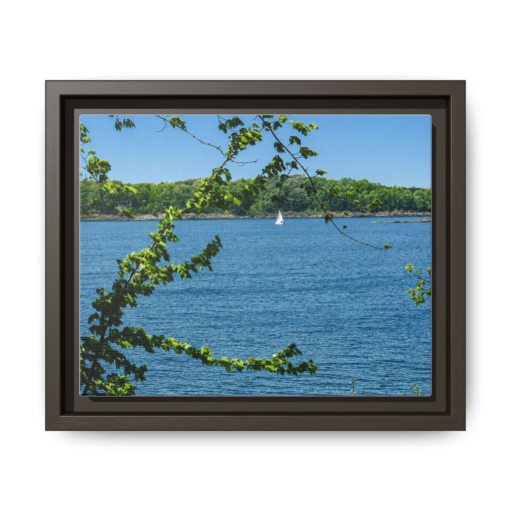 Framed Matte Canvas Print — Lakeside Sailboat Wall Art