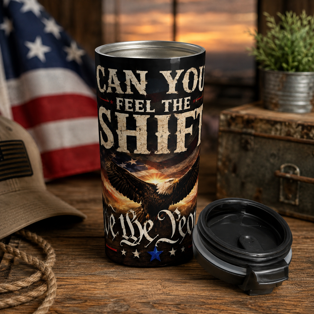 Travel Mug - "Can You Feel The Shift" Patriotic Eagle Stainless Steel Tumbler