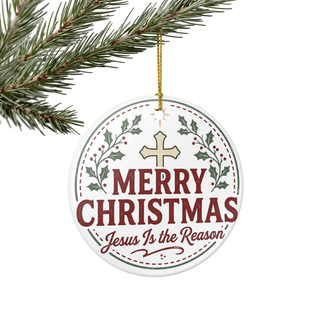 Merry Christmas Ceramic Ornament — "Jesus Is the Reason" Holiday Decoration