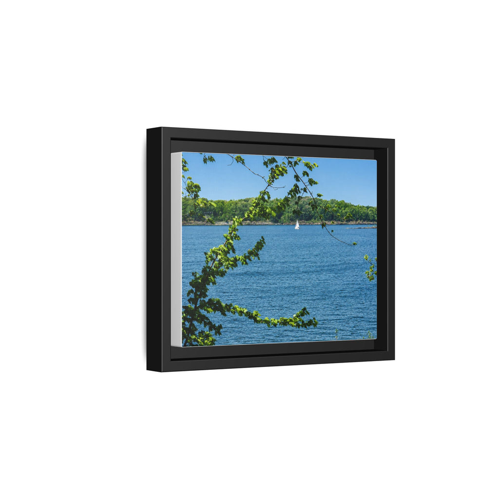 Framed Matte Canvas Print — Lakeside Sailboat Wall Art