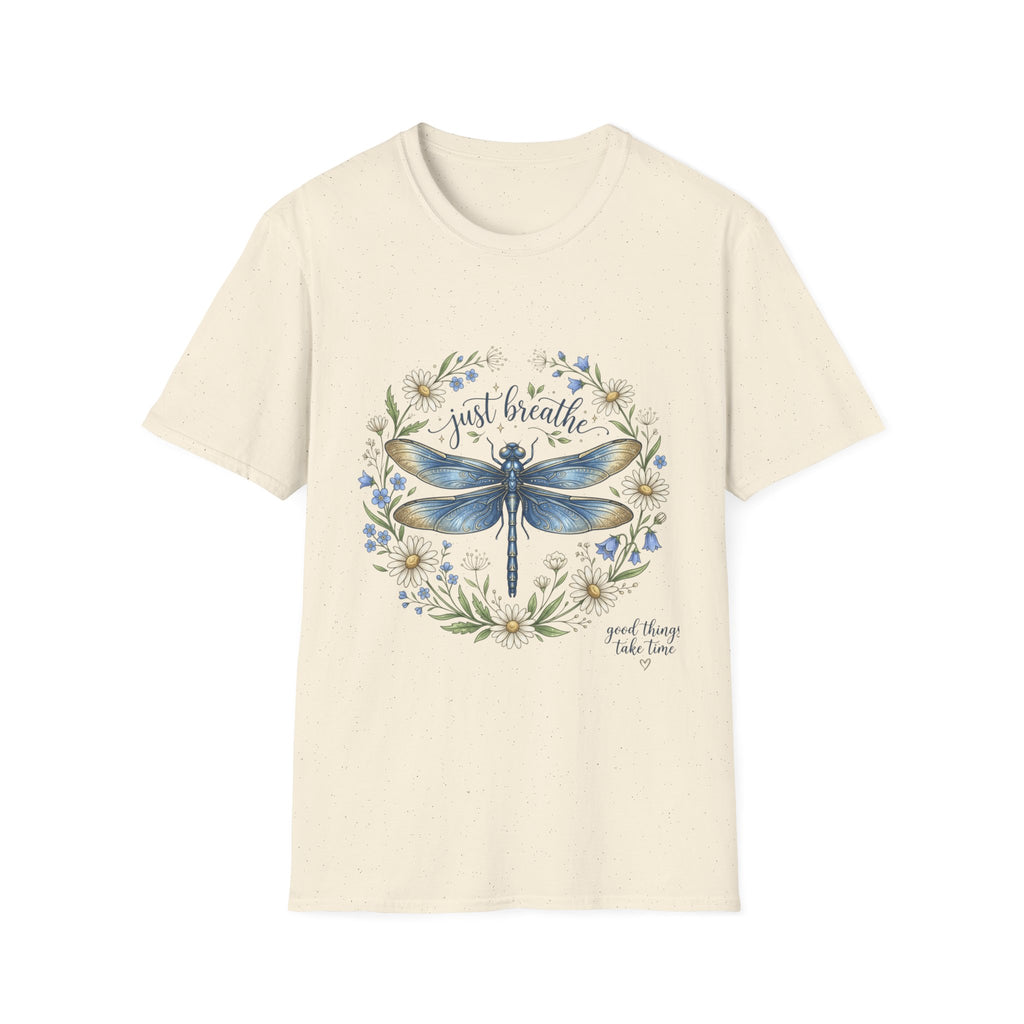 T-Shirt — "Just Breathe" Dragonfly Floral Relaxation Tee
