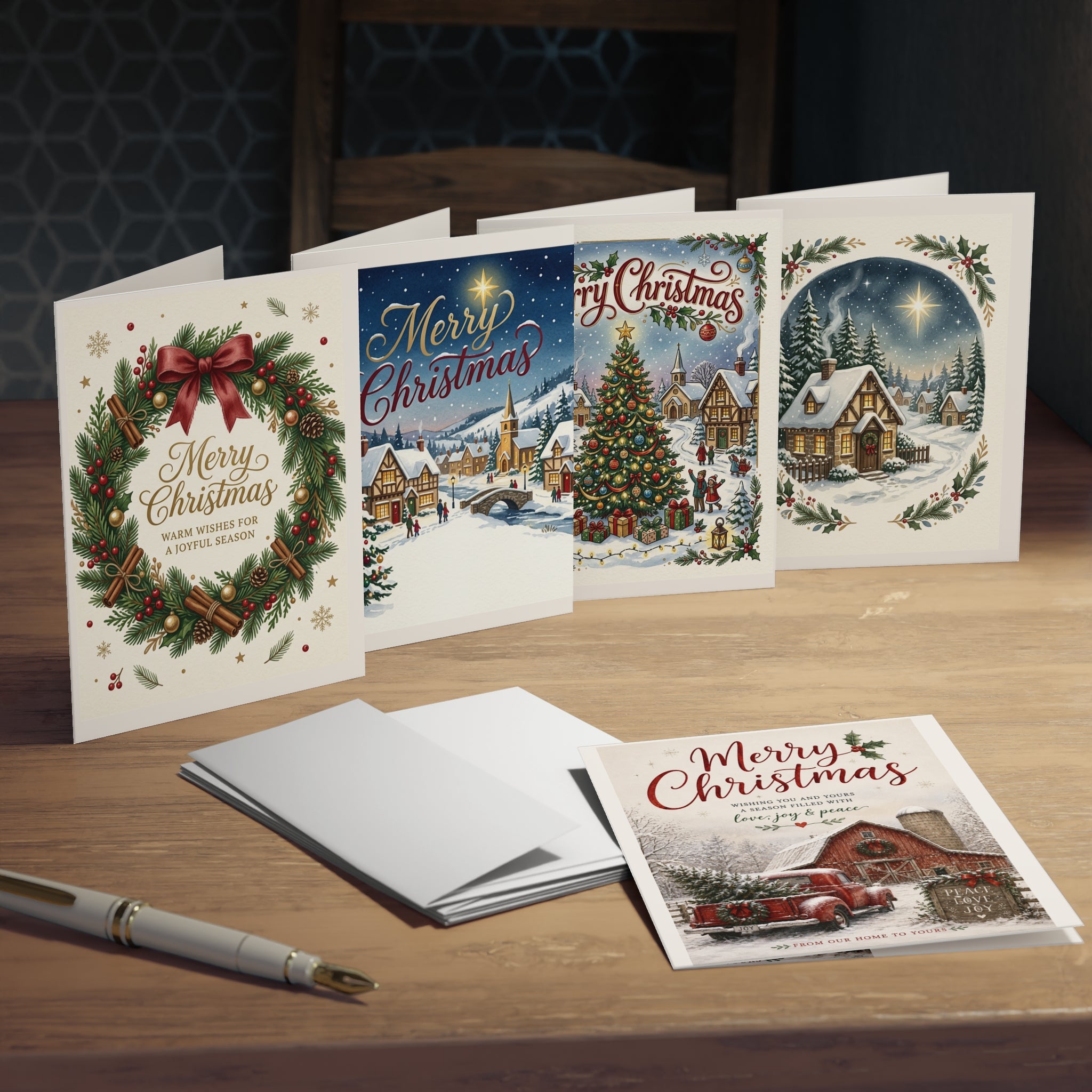 Vintage Christmas Greeting Cards — 5-Pack Assorted Holiday Scenes (Merry Christmas)