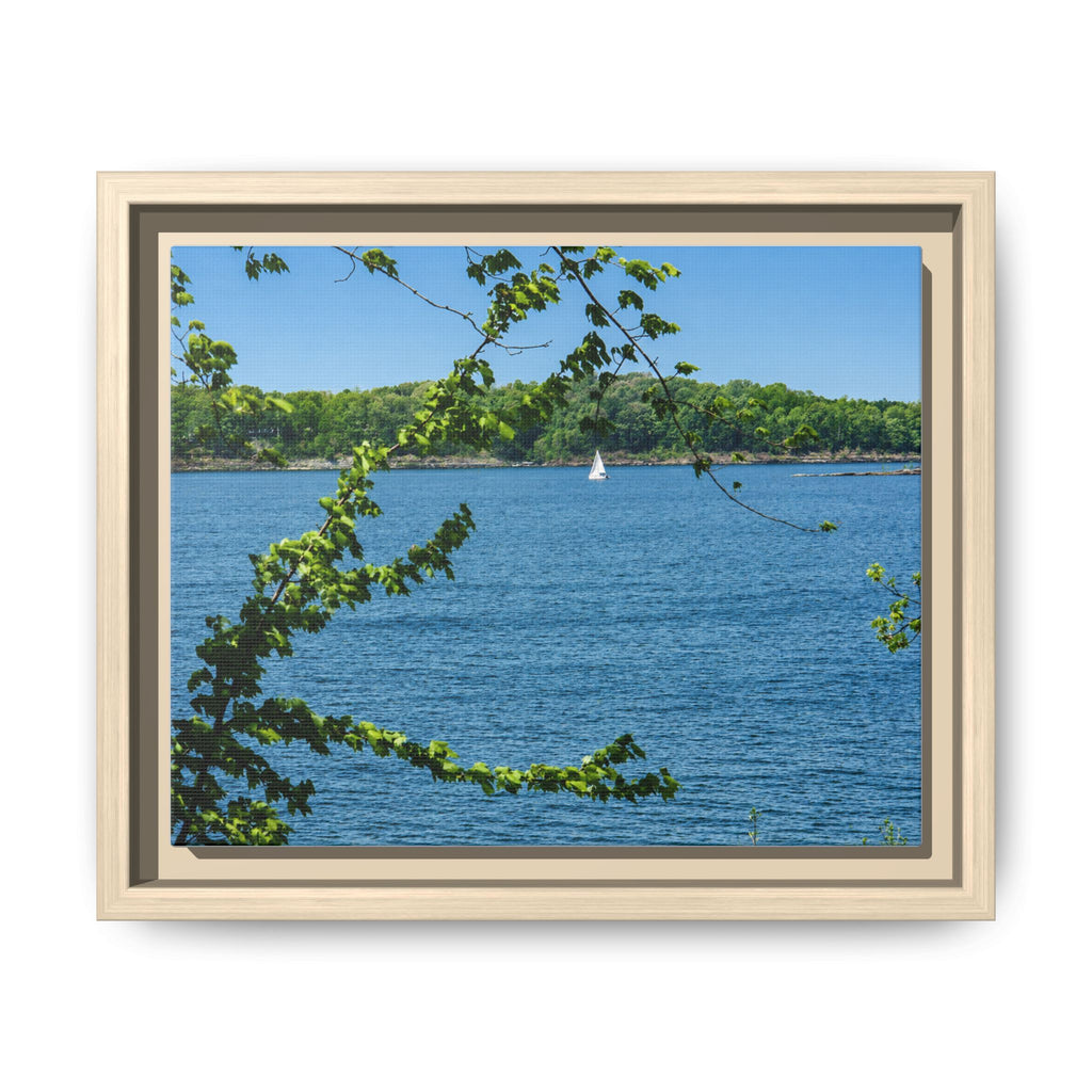 Framed Matte Canvas Print — Lakeside Sailboat Wall Art