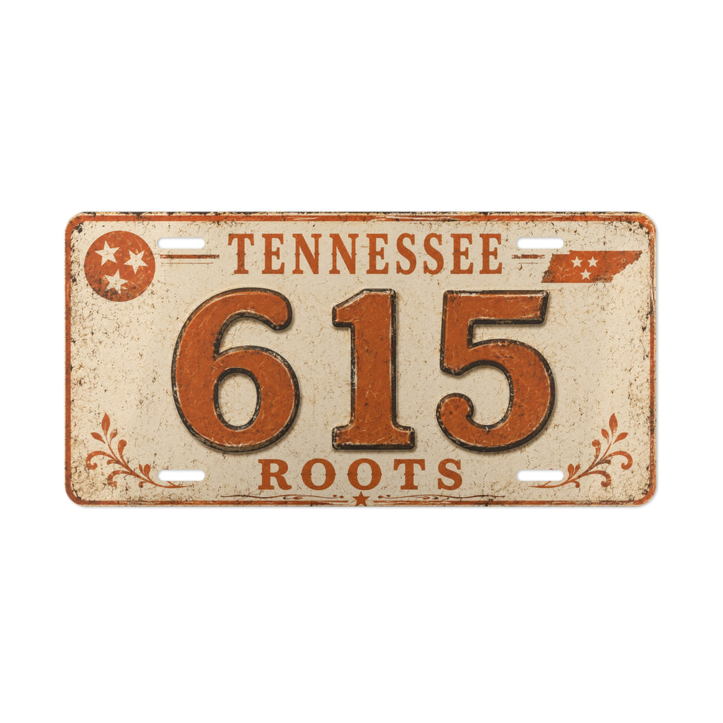 Tennessee 615 Roots Vanity Plate — Rustic Retro License Tag