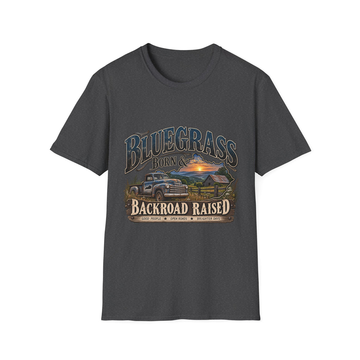 Bluegrass Born & Backroad Raised T-Shirt — Country Sunset Graphic Tee