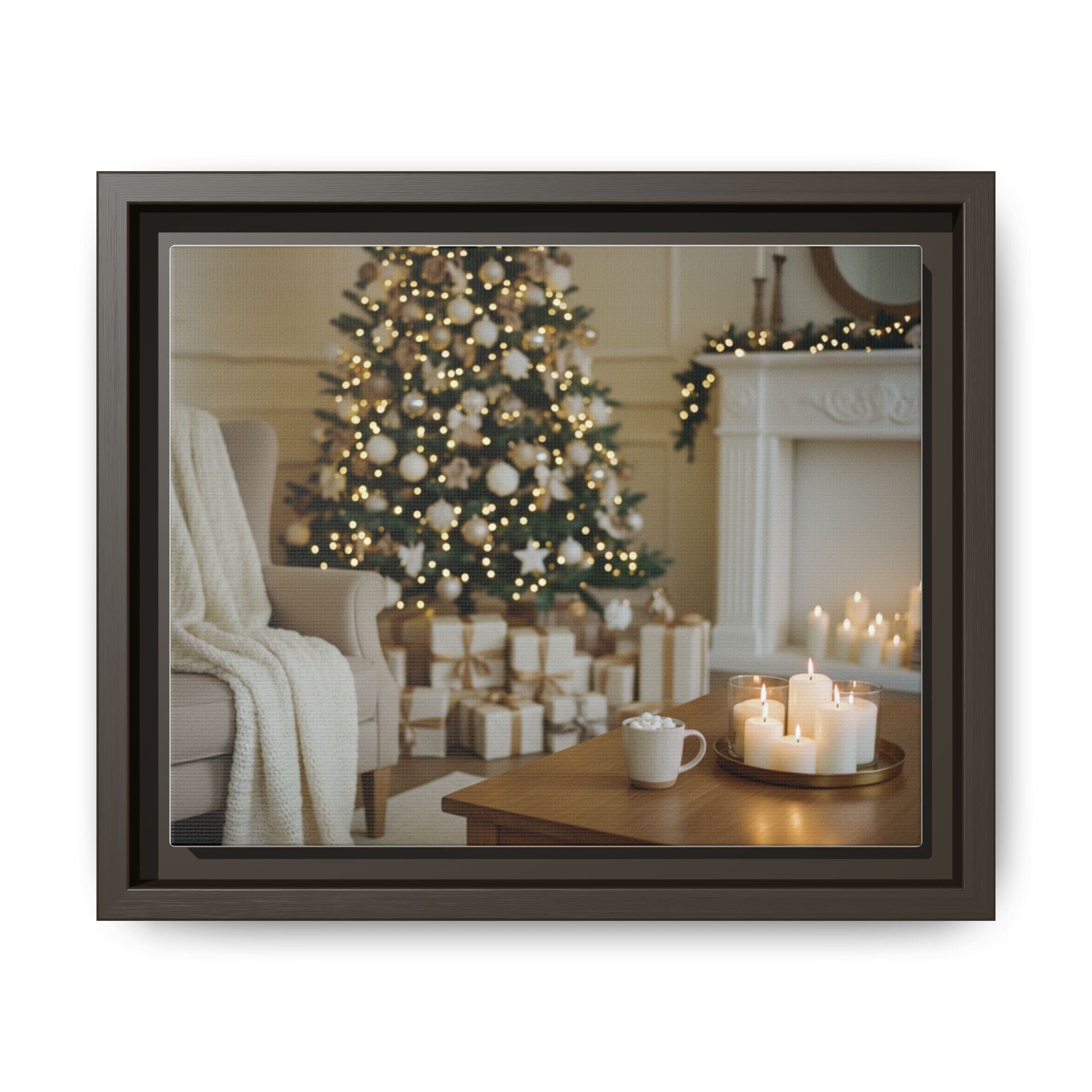 Framed Holiday Canvas Print — Cozy Christmas Living Room Wall Art
