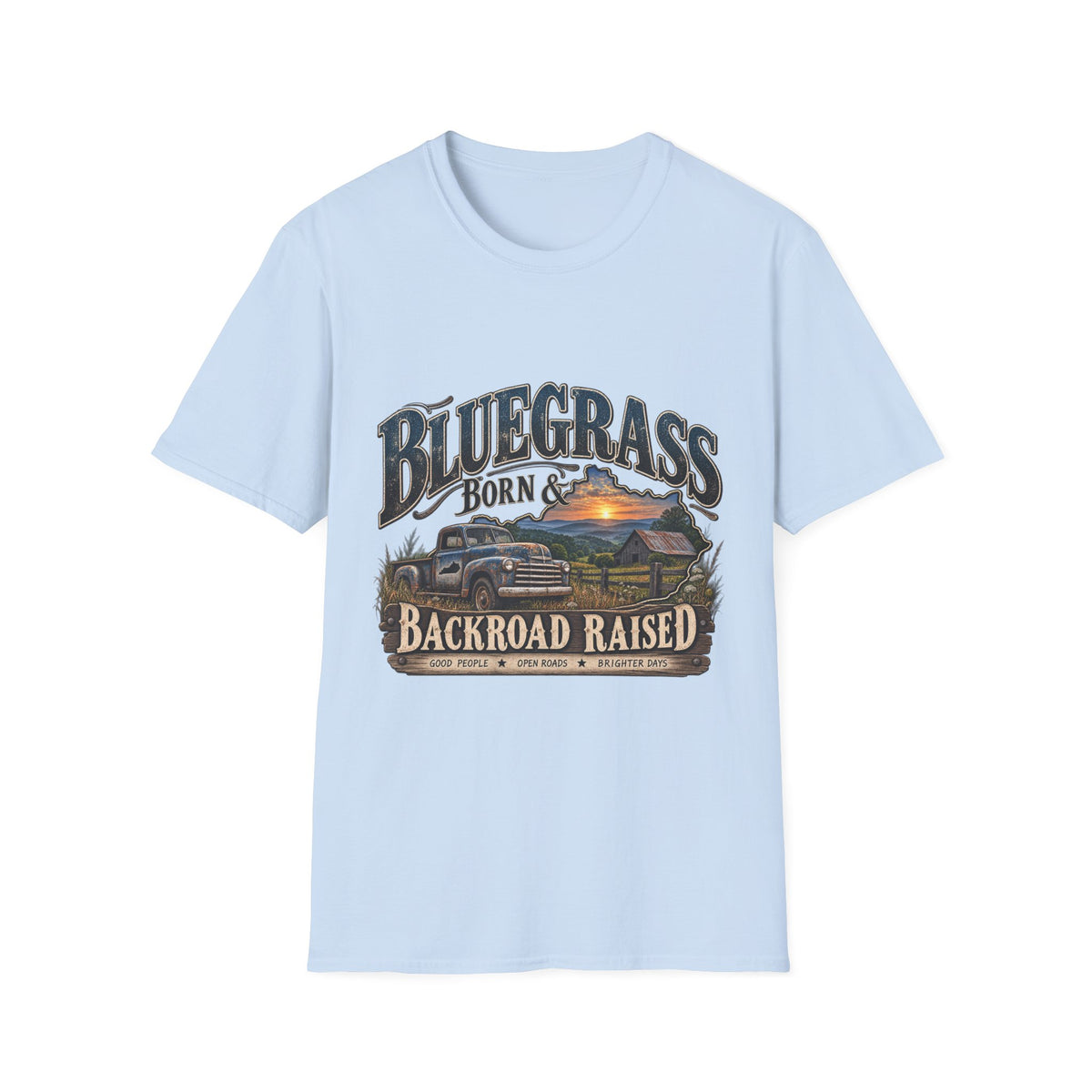 Bluegrass Born & Backroad Raised T-Shirt — Country Sunset Graphic Tee