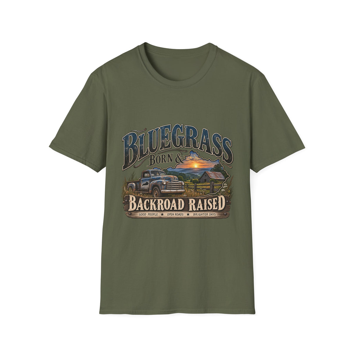 Bluegrass Born & Backroad Raised T-Shirt — Country Sunset Graphic Tee