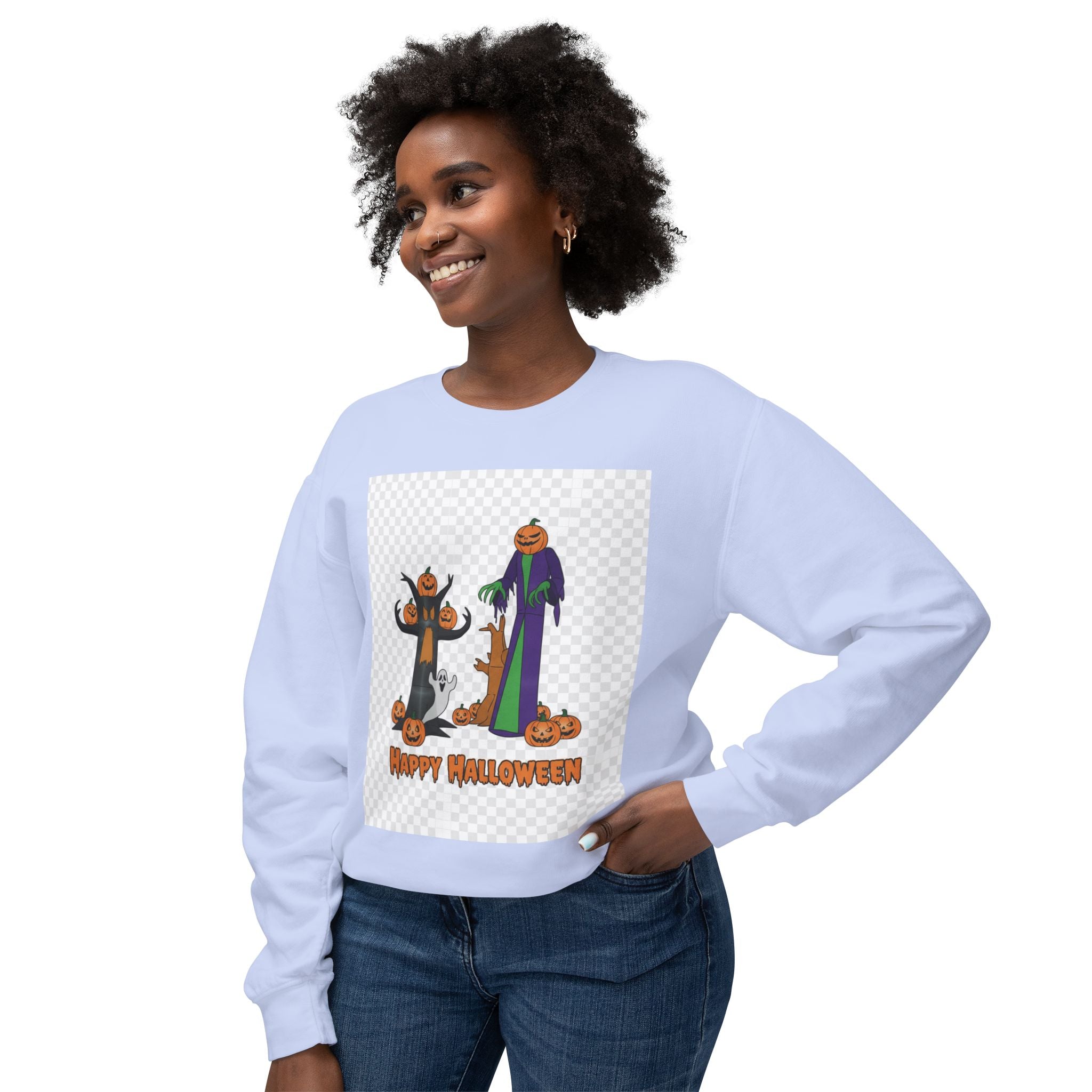 Halloween Pumpkin Ghost Crewneck Sweatshirt - "Happy Halloween" Graphic