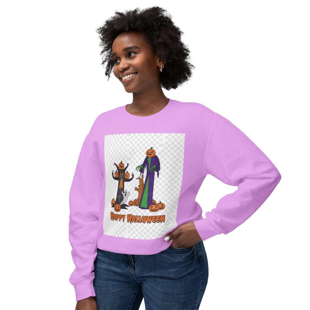 Halloween Pumpkin Ghost Crewneck Sweatshirt - "Happy Halloween" Graphic