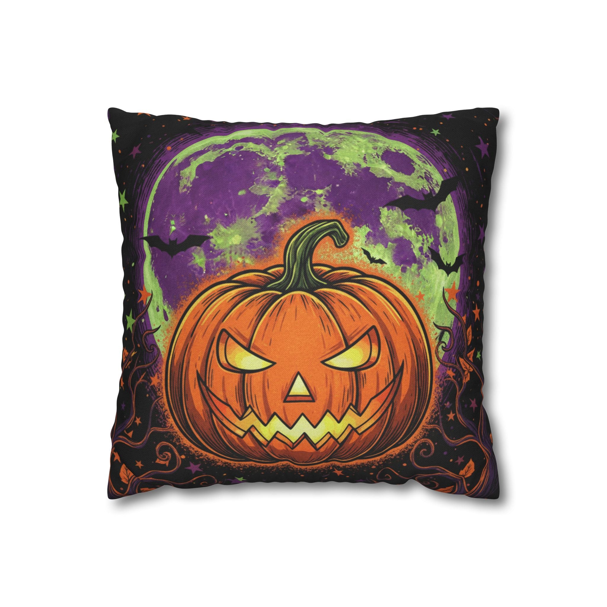 Halloween Pumpkin Throw Pillowcase — Spooky Jack-o'-Lantern Moon Design