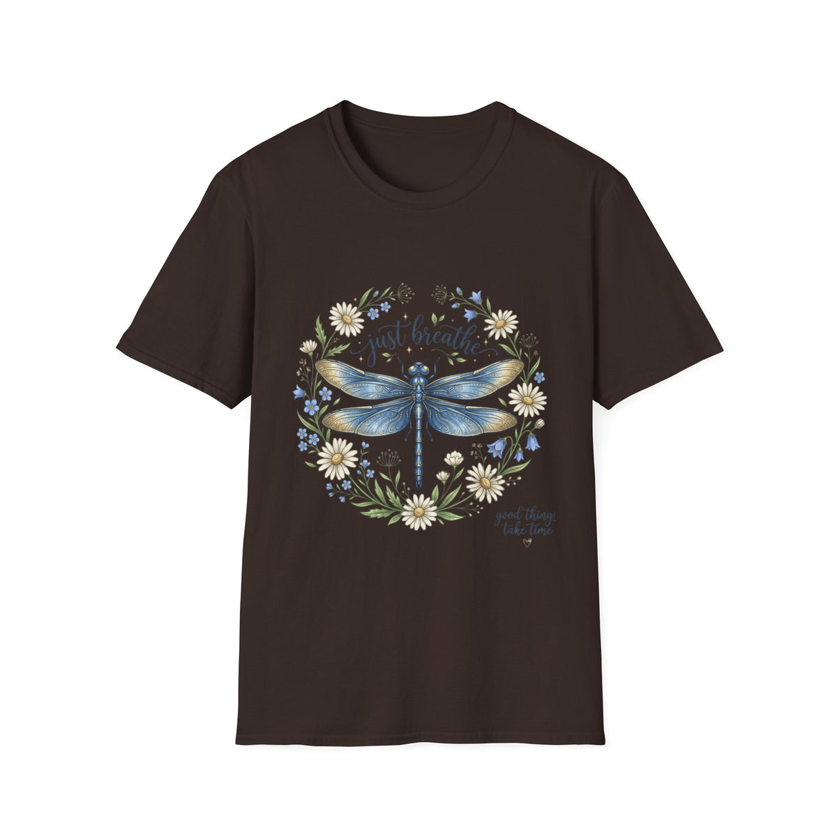T-Shirt — "Just Breathe" Dragonfly Floral Relaxation Tee
