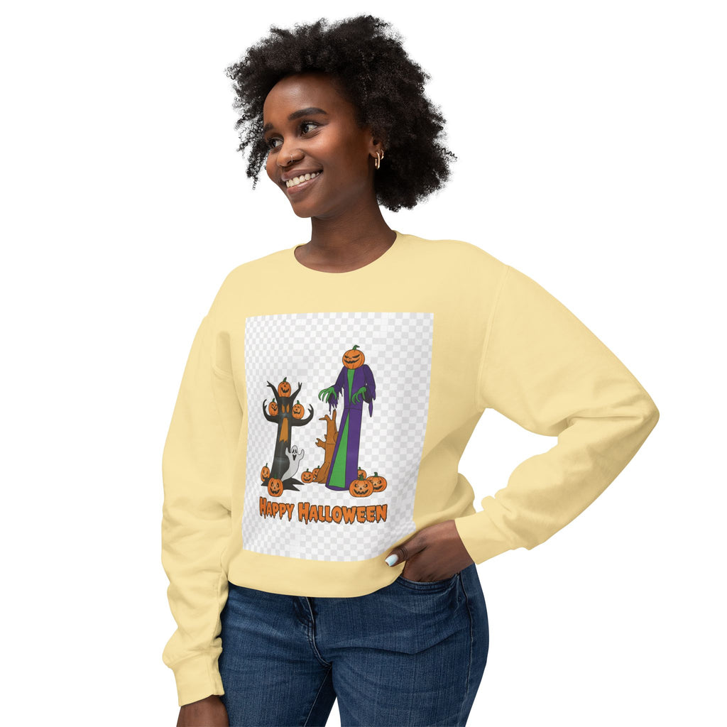 Halloween Pumpkin Ghost Crewneck Sweatshirt - "Happy Halloween" Graphic