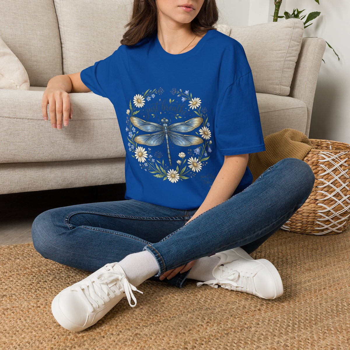 T-Shirt — "Just Breathe" Dragonfly Floral Relaxation Tee