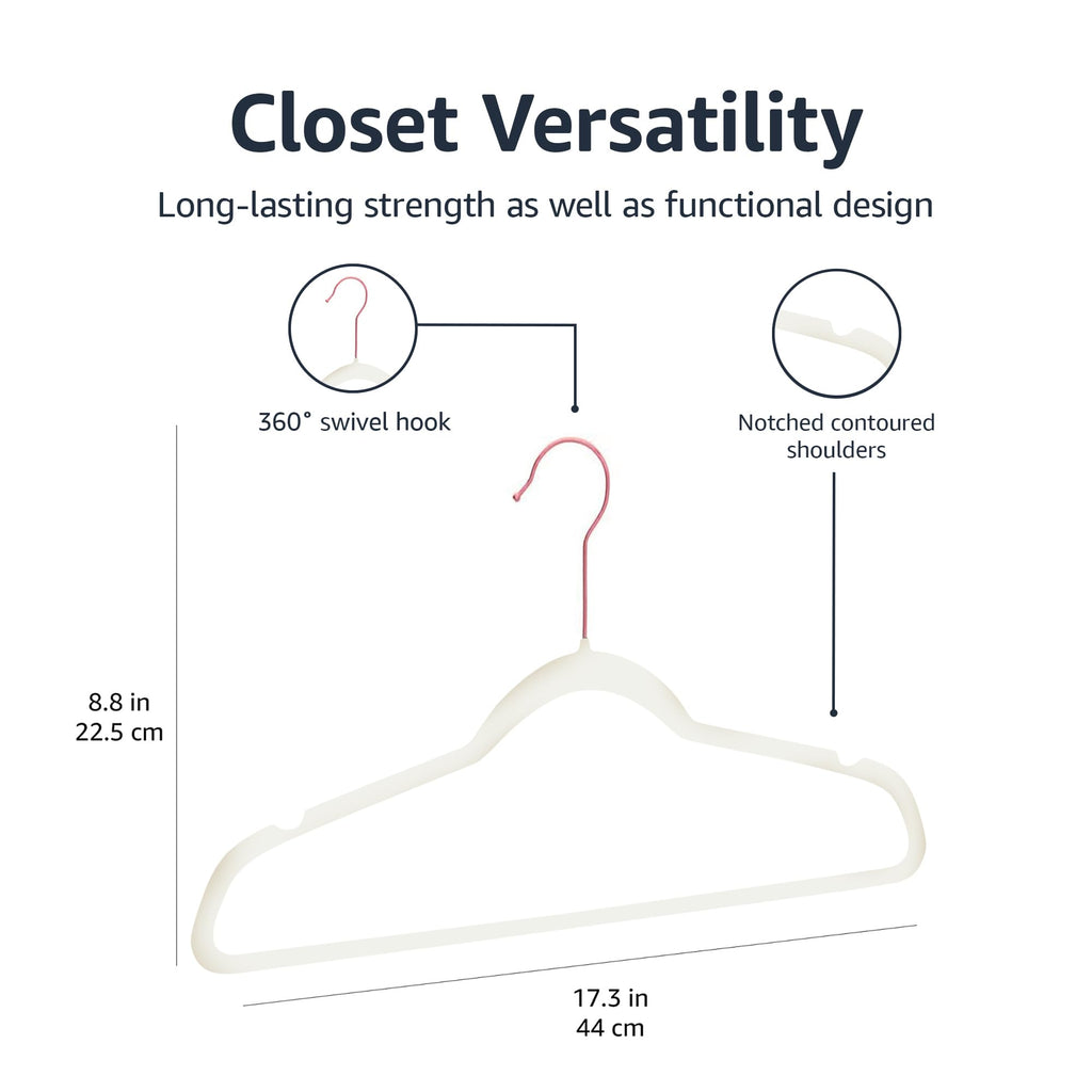 Amazon Basics Slim Velvet Non-Slip Space Saving Suit Clothes Hangers, Closet Organizer, Black, 50-Pack