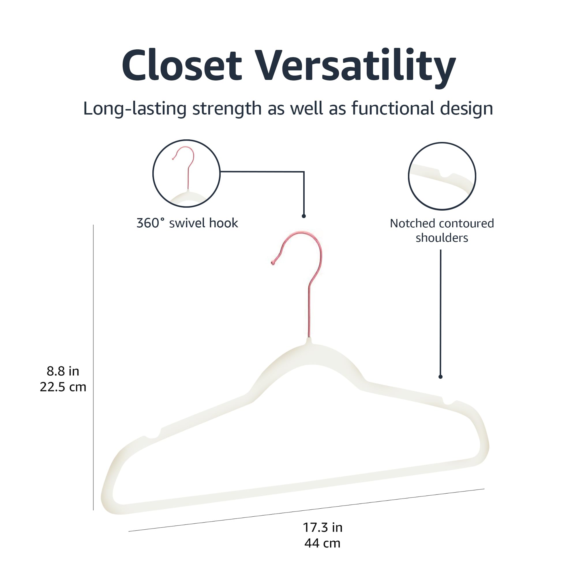 Amazon Basics Slim Velvet Non-Slip Space Saving Suit Clothes Hangers, Closet Organizer, Black, 50-Pack