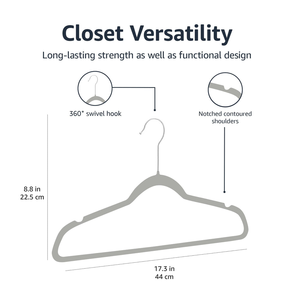 Amazon Basics Slim Velvet Non-Slip Space Saving Suit Clothes Hangers, Closet Organizer, Black, 50-Pack