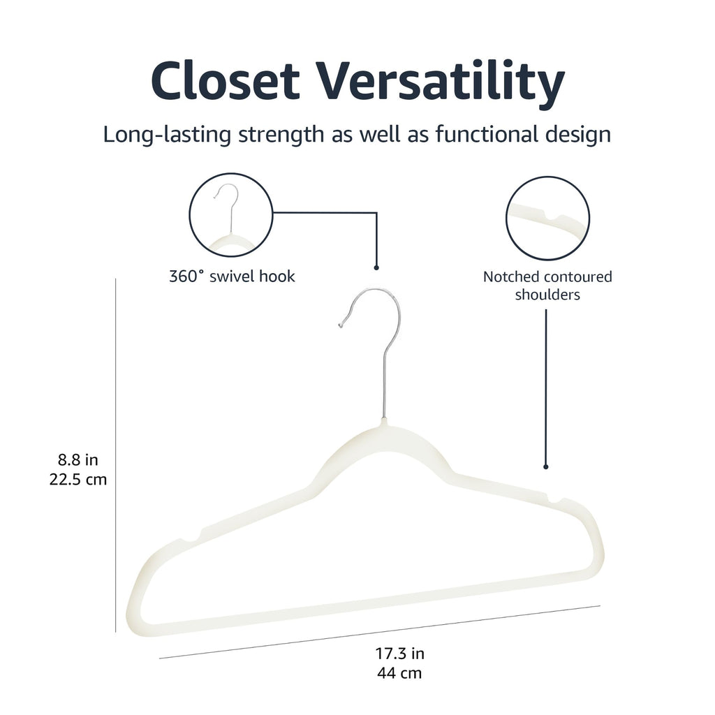 Amazon Basics Slim Velvet Non-Slip Space Saving Suit Clothes Hangers, Closet Organizer, Black, 50-Pack