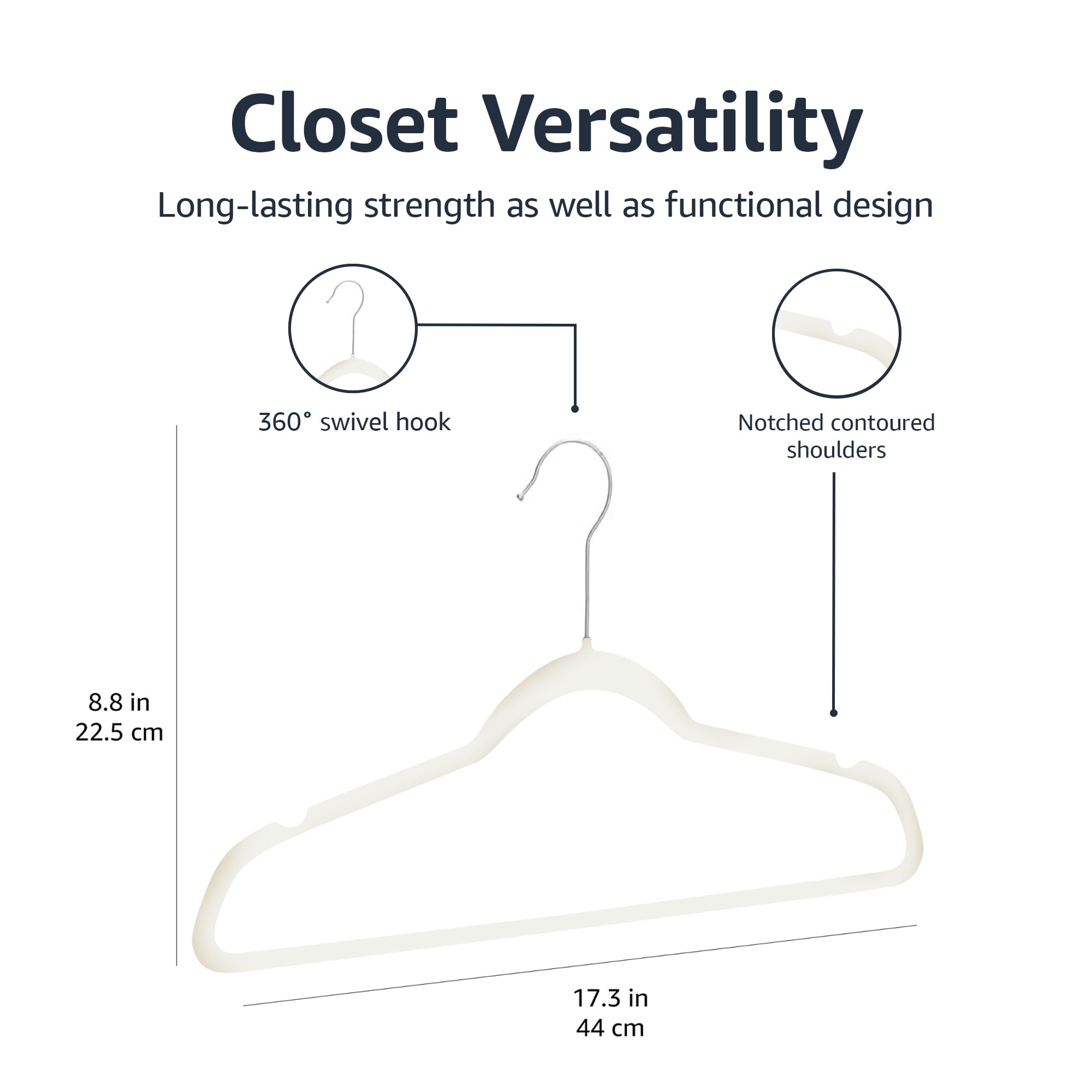 Amazon Basics Slim Velvet Non-Slip Space Saving Suit Clothes Hangers, Closet Organizer, Black, 50-Pack