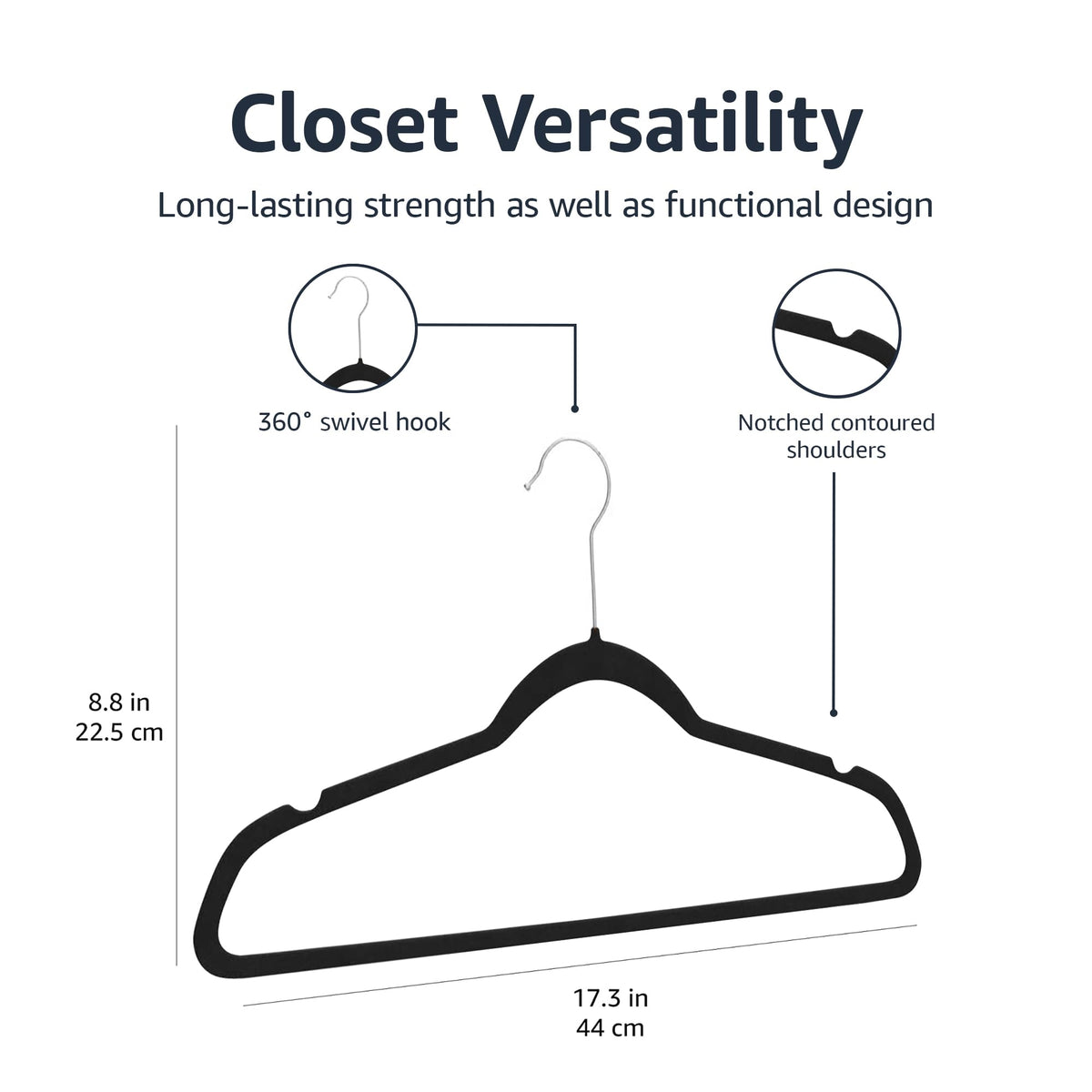 Amazon Basics Slim Velvet Non-Slip Space Saving Suit Clothes Hangers, Closet Organizer, Black, 50-Pack