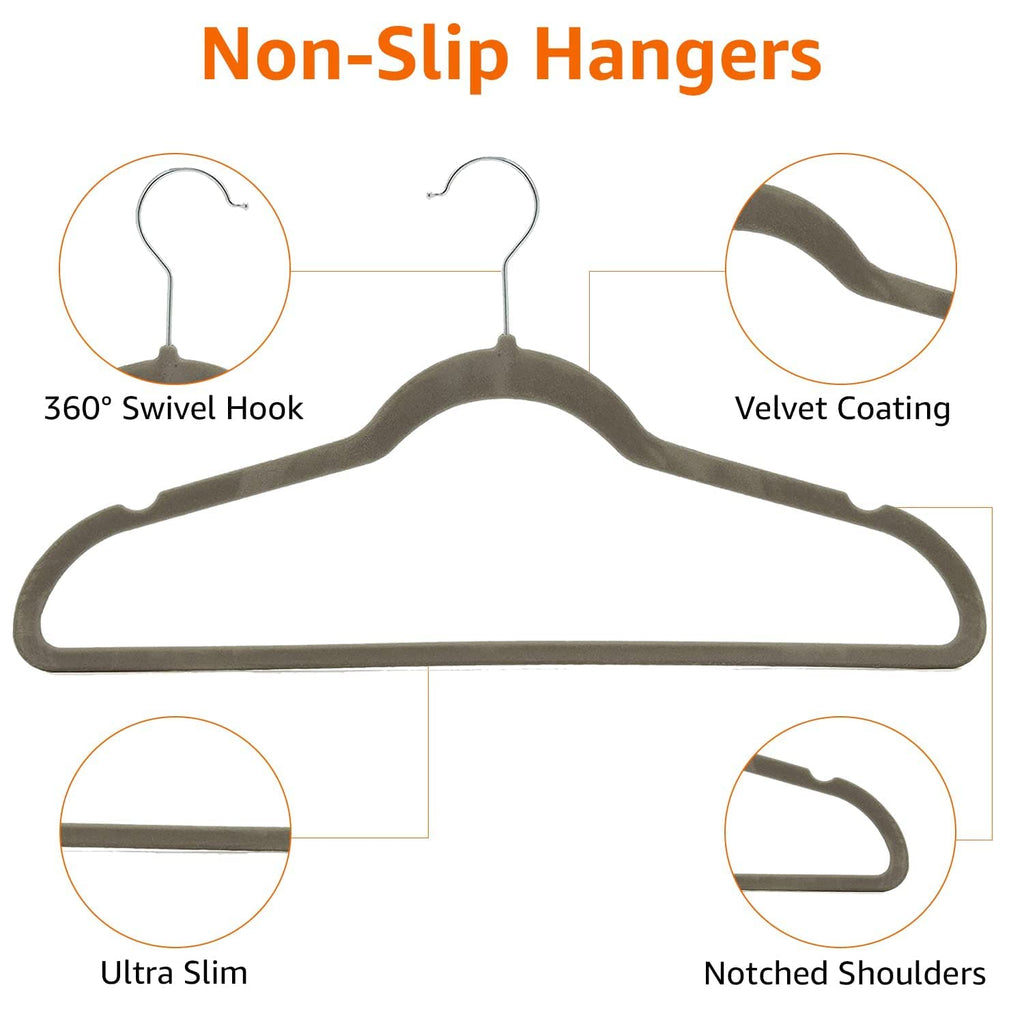 Amazon Basics Slim Velvet Non-Slip Space Saving Suit Clothes Hangers, Closet Organizer, Black, 50-Pack