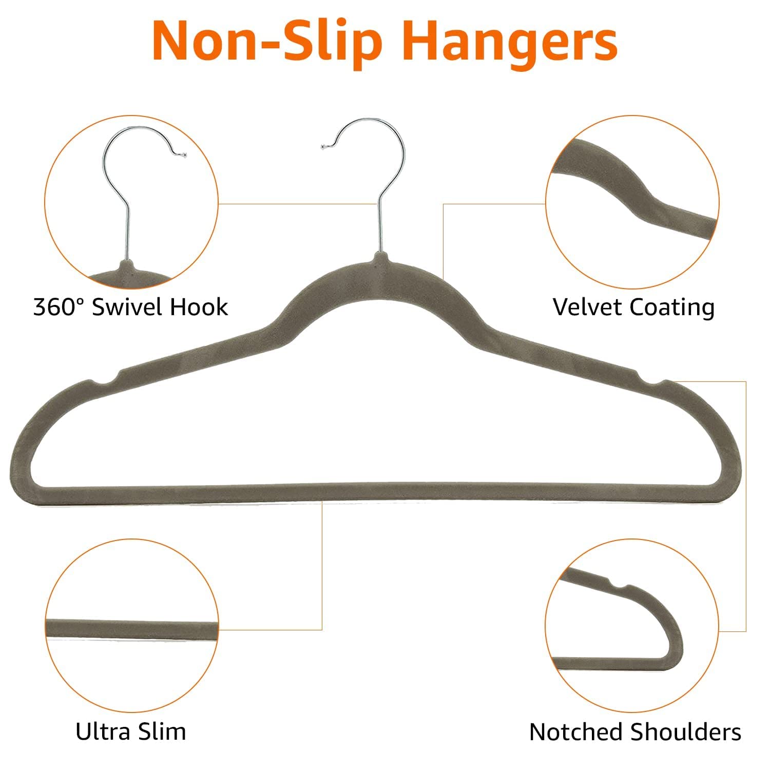 Amazon Basics Slim Velvet Non-Slip Space Saving Suit Clothes Hangers, Closet Organizer, Black, 50-Pack