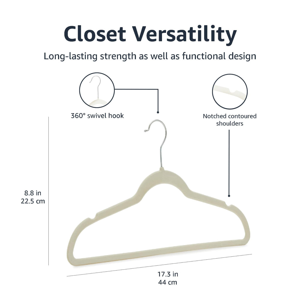 Amazon Basics Slim Velvet Non-Slip Space Saving Suit Clothes Hangers, Closet Organizer, Black, 50-Pack