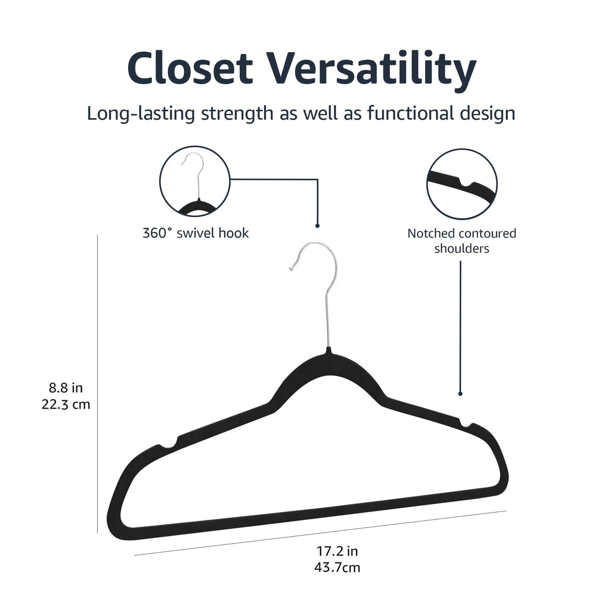 Amazon Basics Slim Velvet Non-Slip Space Saving Suit Clothes Hangers, Closet Organizer, Black, 50-Pack
