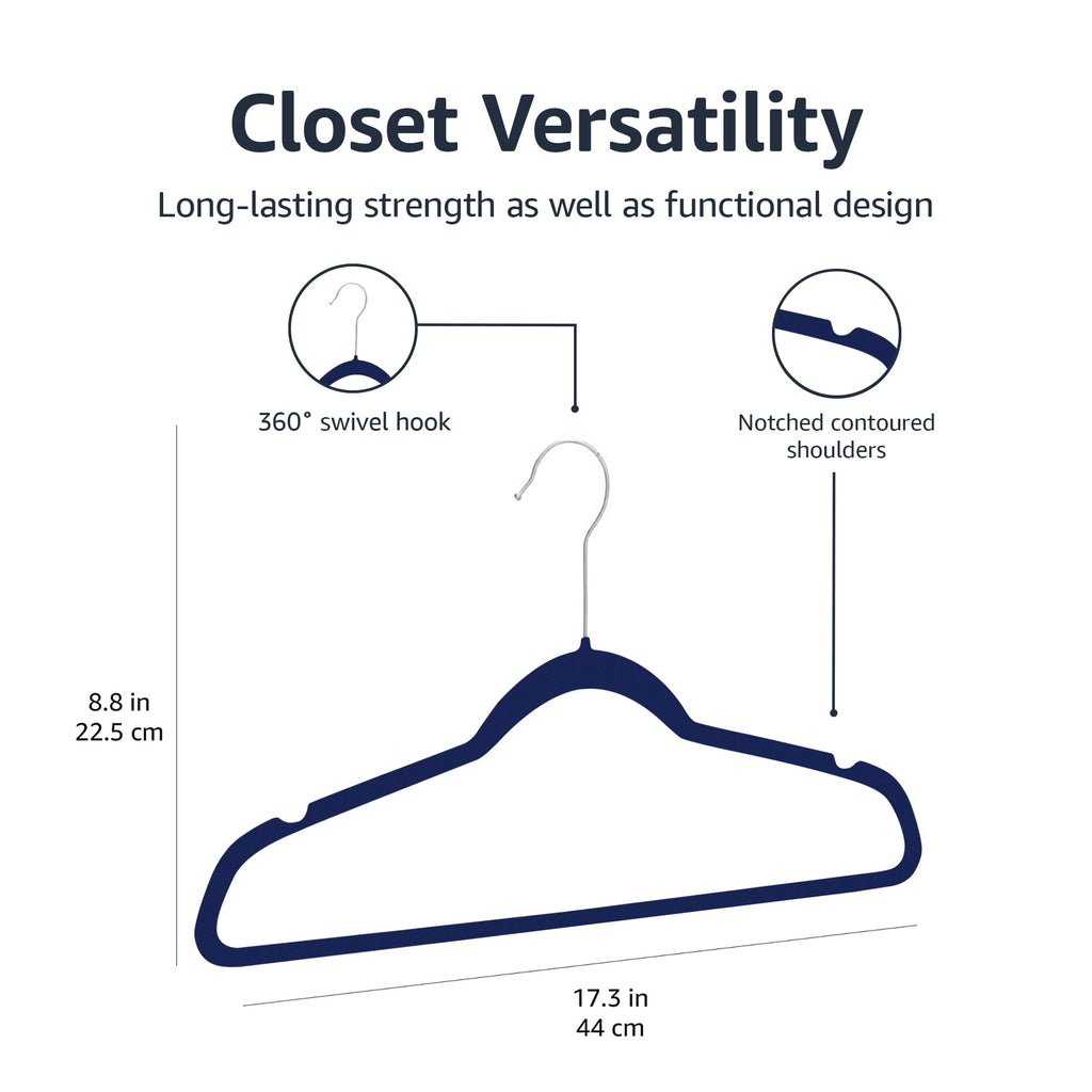 Amazon Basics Slim Velvet Non-Slip Space Saving Suit Clothes Hangers, Closet Organizer, Black, 50-Pack