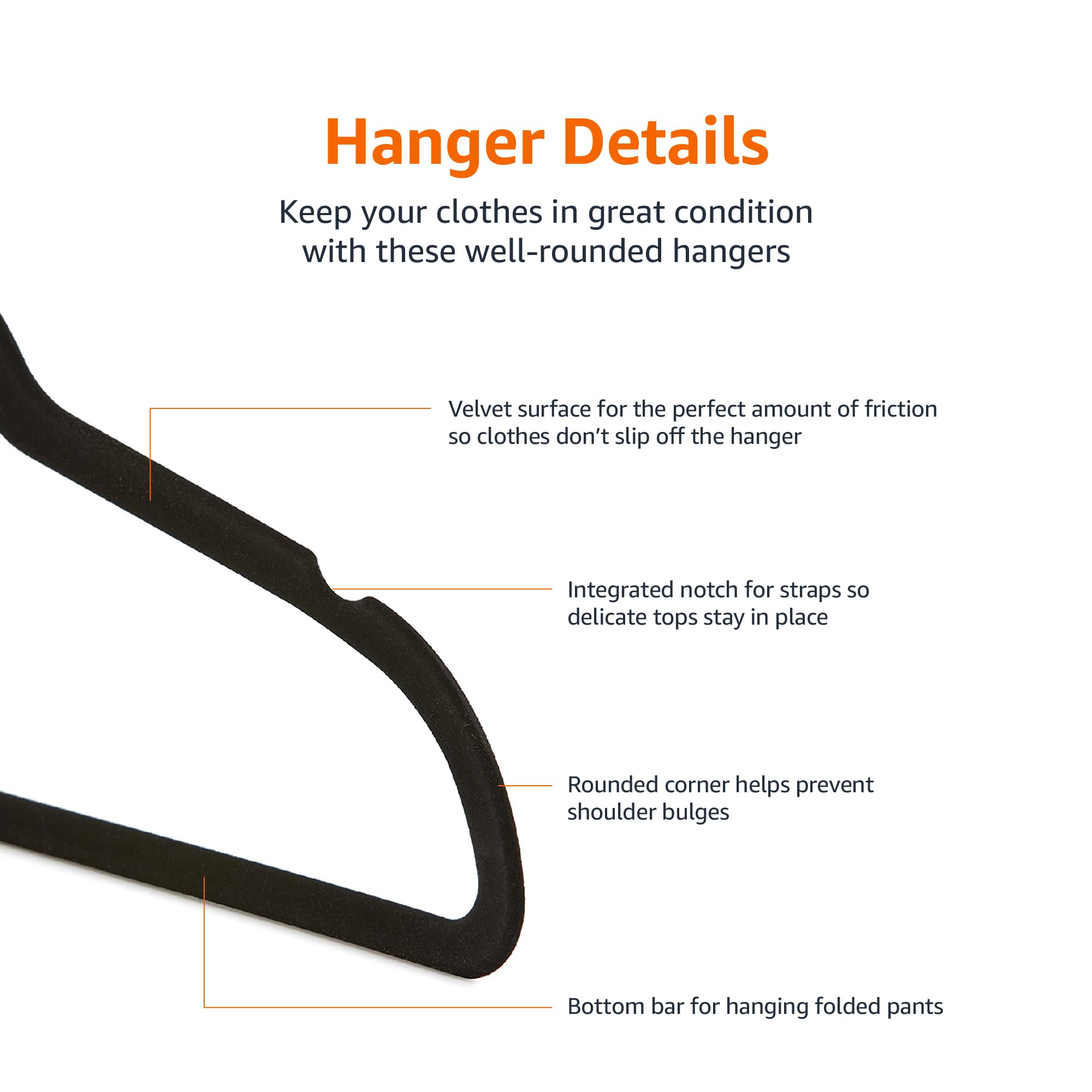 Amazon Basics Slim Velvet Non-Slip Space Saving Suit Clothes Hangers, Closet Organizer, Black, 50-Pack