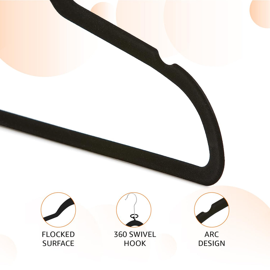 Amazon Basics Slim Velvet Non-Slip Space Saving Suit Clothes Hangers, Closet Organizer, Black, 50-Pack