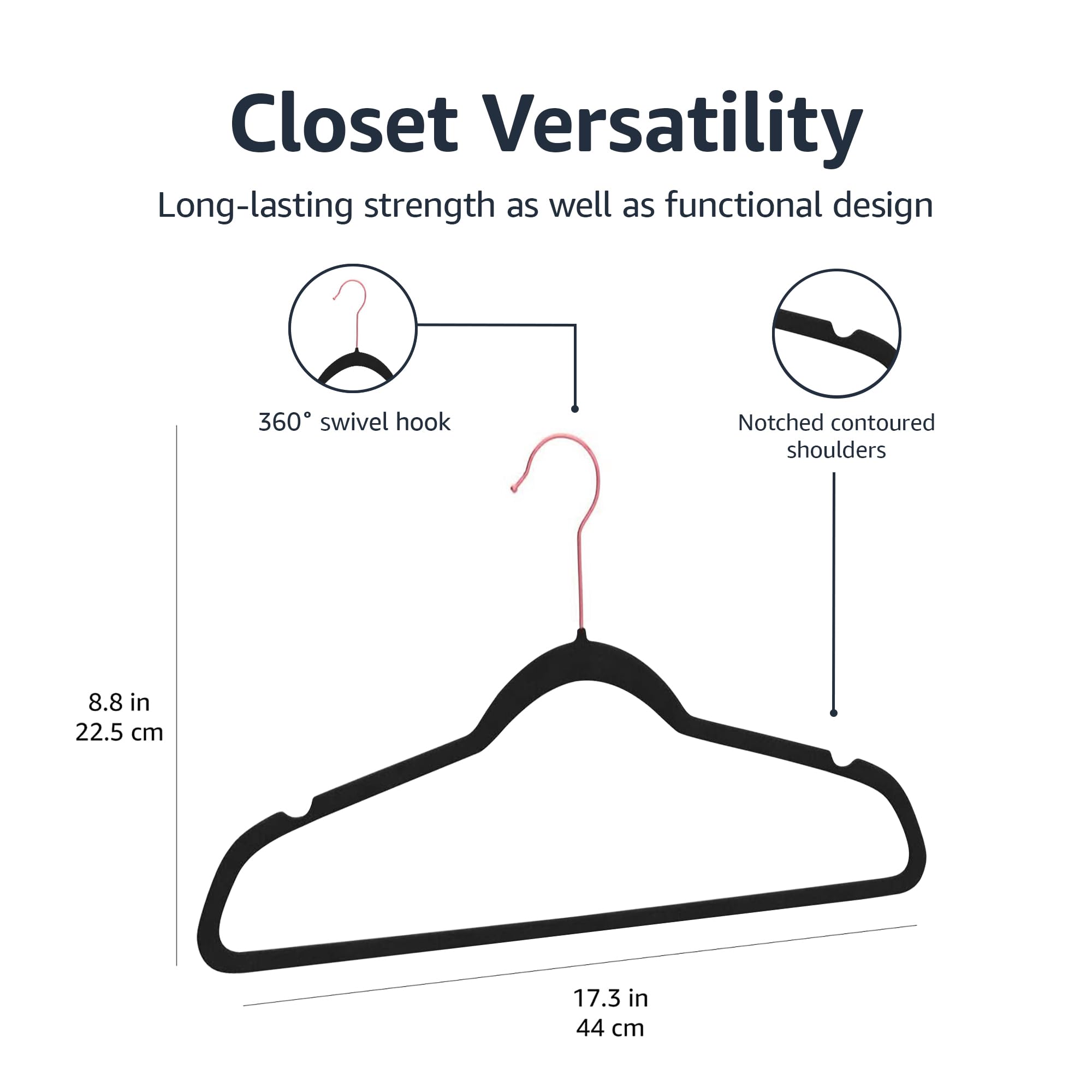 Amazon Basics Slim Velvet Non-Slip Space Saving Suit Clothes Hangers, Closet Organizer, Black, 50-Pack