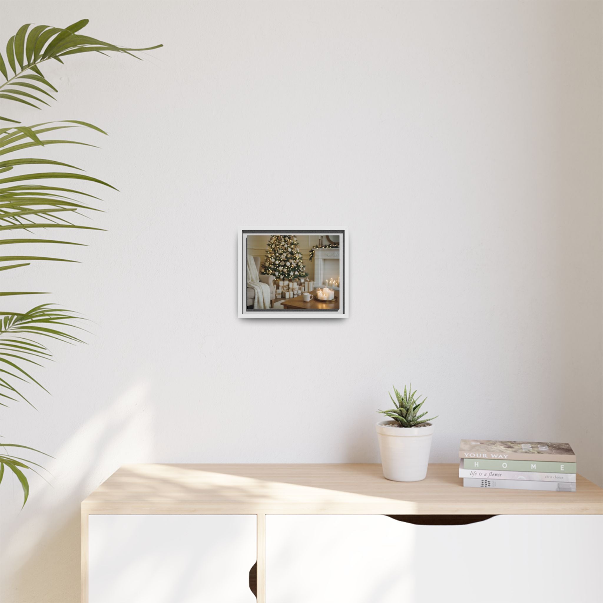Framed Holiday Canvas Print — Cozy Christmas Living Room Wall Art