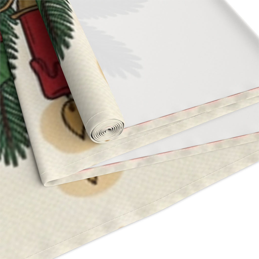 Christmas Candle & Holly Table Runner – Festive Holiday Dining Decor