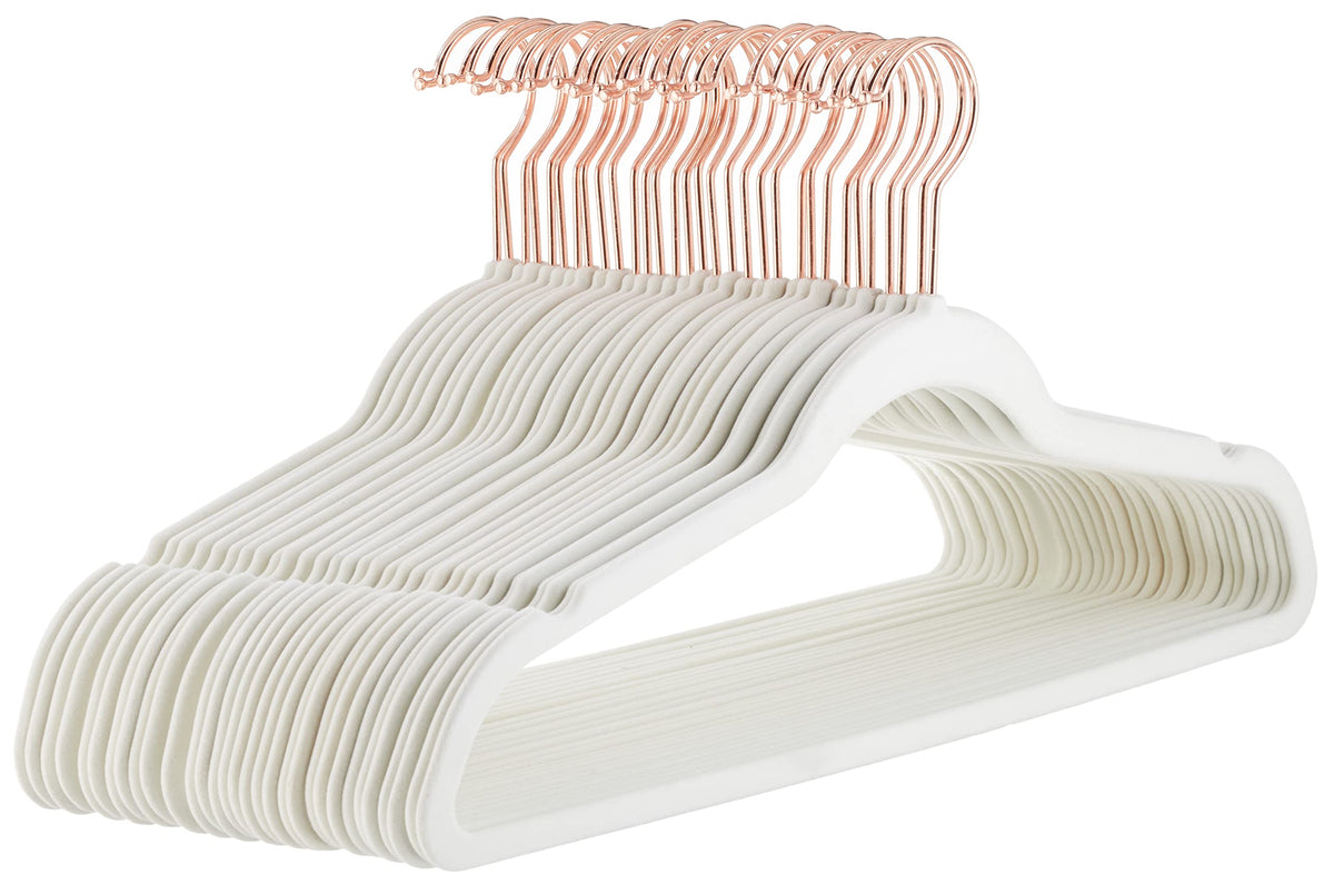 Amazon Basics Slim Velvet Non-Slip Space Saving Suit Clothes Hangers, Closet Organizer, Black, 50-Pack