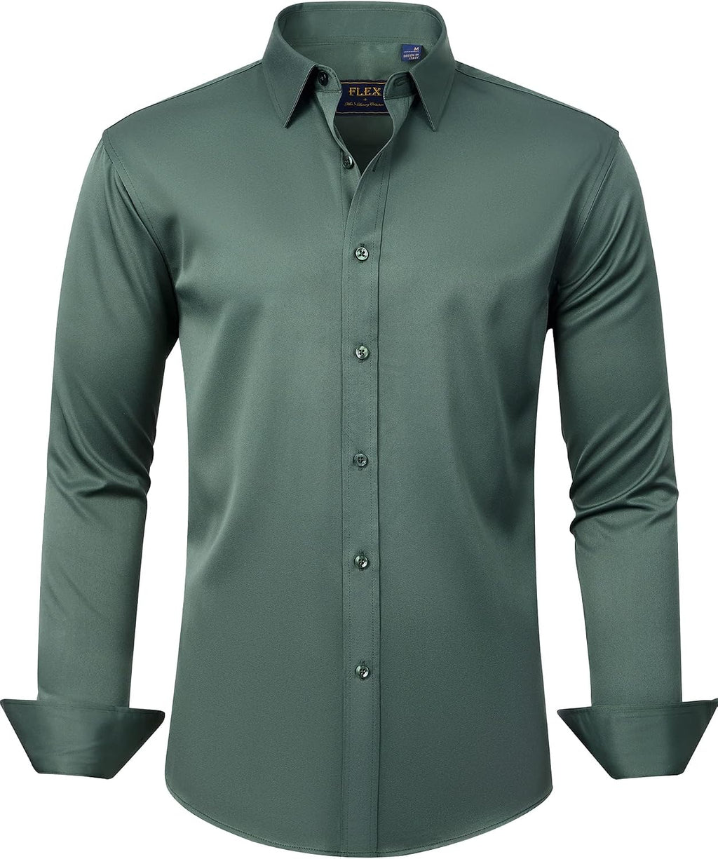 J.VER Men's Dress Shirts Solid Long Sleeve Stretch Wrinkle-Free Formal Shirt Business Casual Button Down Shirts