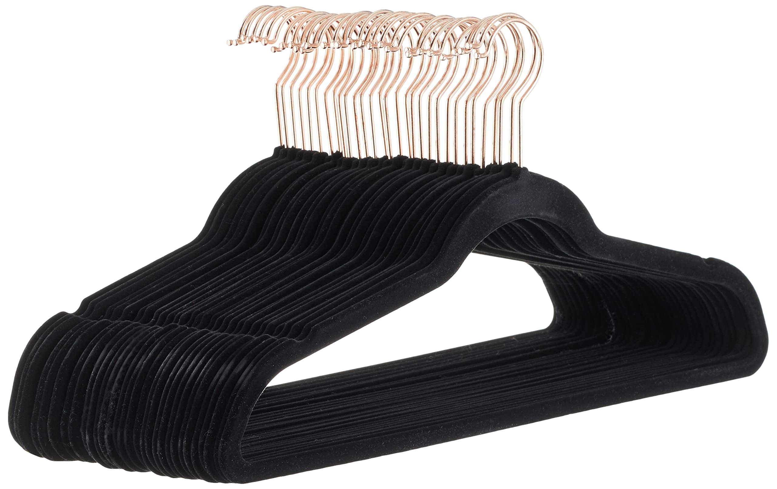 Amazon Basics Slim Velvet Non-Slip Space Saving Suit Clothes Hangers, Closet Organizer, Black, 50-Pack