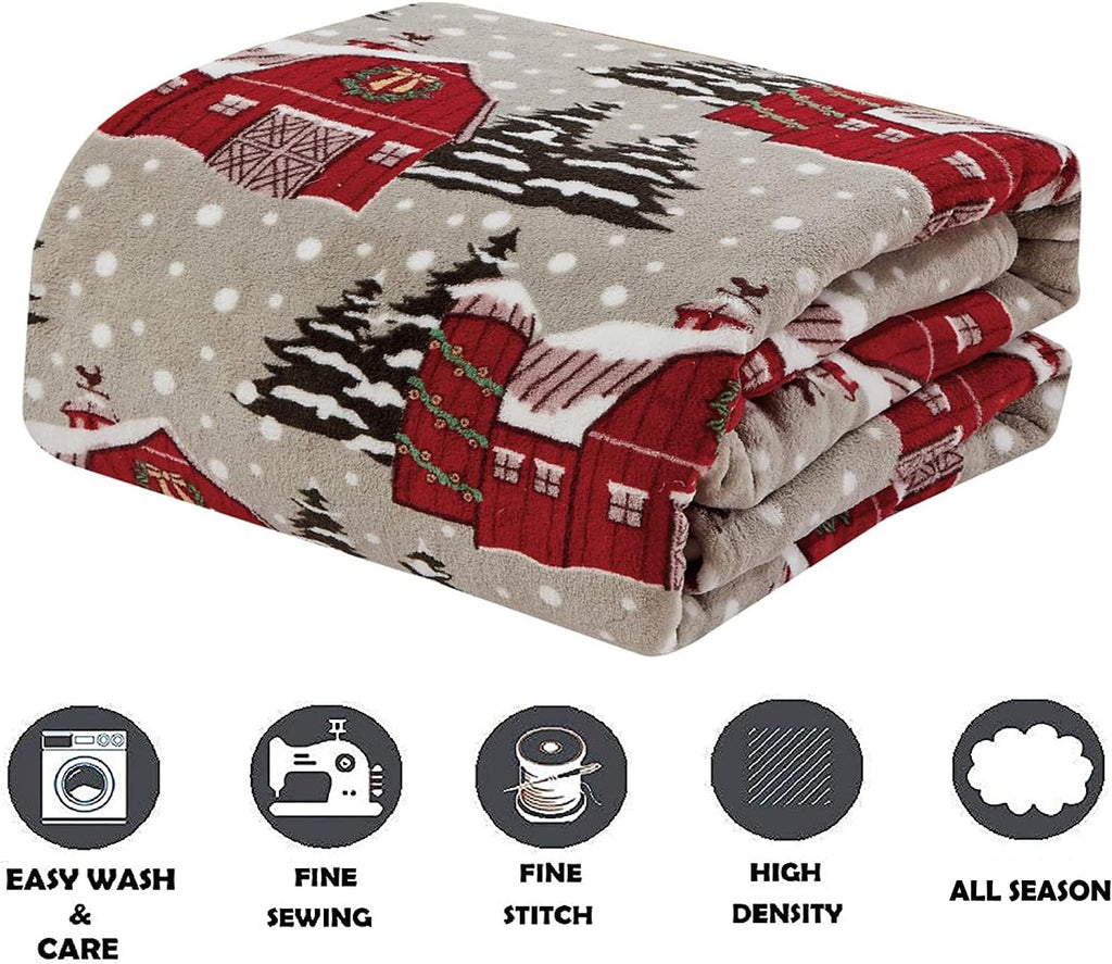 Elegant Comfort Luxury Velvet Super Soft Christmas Prints Fleece Blanket-Holiday Theme Home Décor Fuzzy Warm and Cozy Throws for Winter Bedding, Couch and Gift, 50 x 60 inch, Burgundy Reindeer