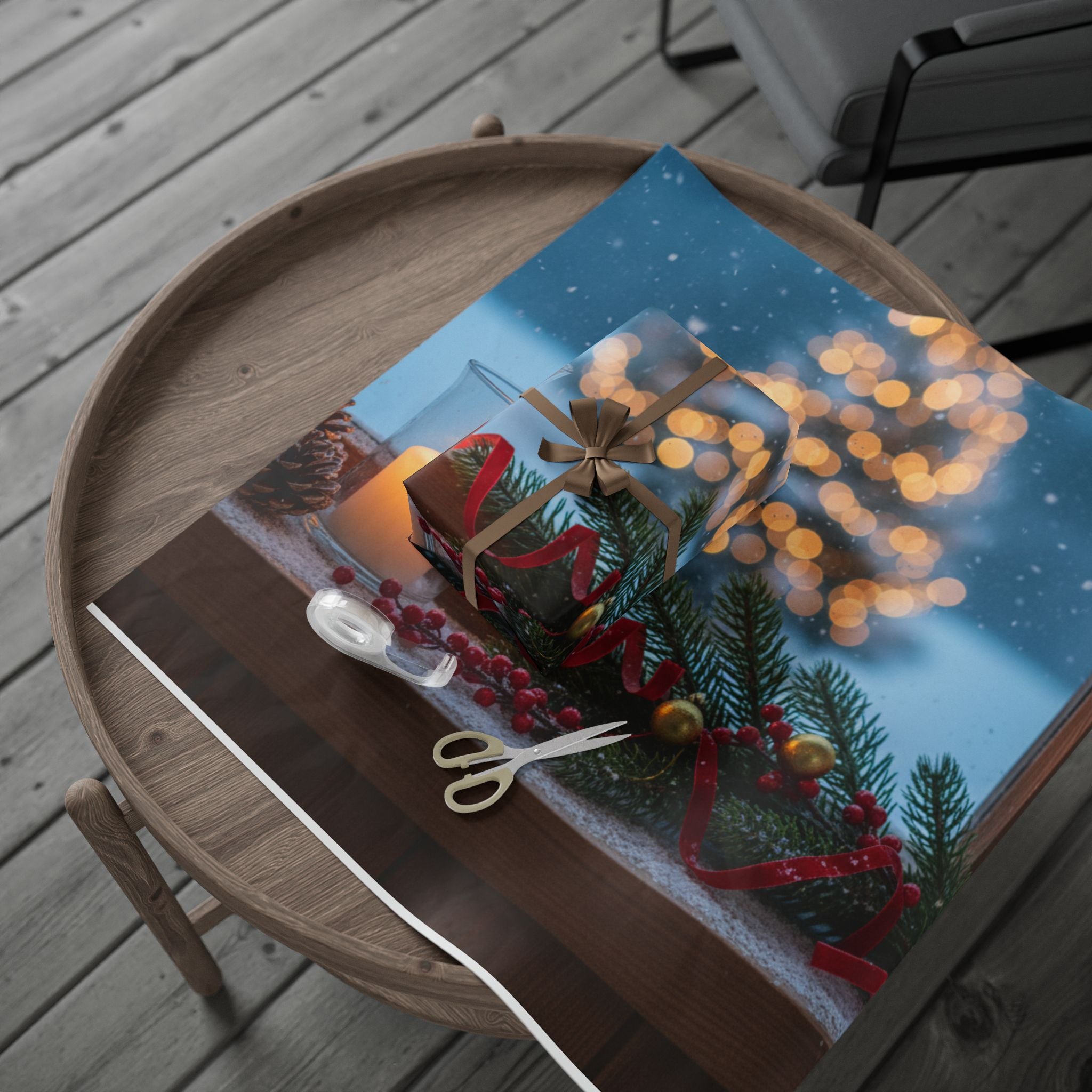 Christmas Window Scene Wrapping Paper — Holiday Candle & Tree Gift Wrap