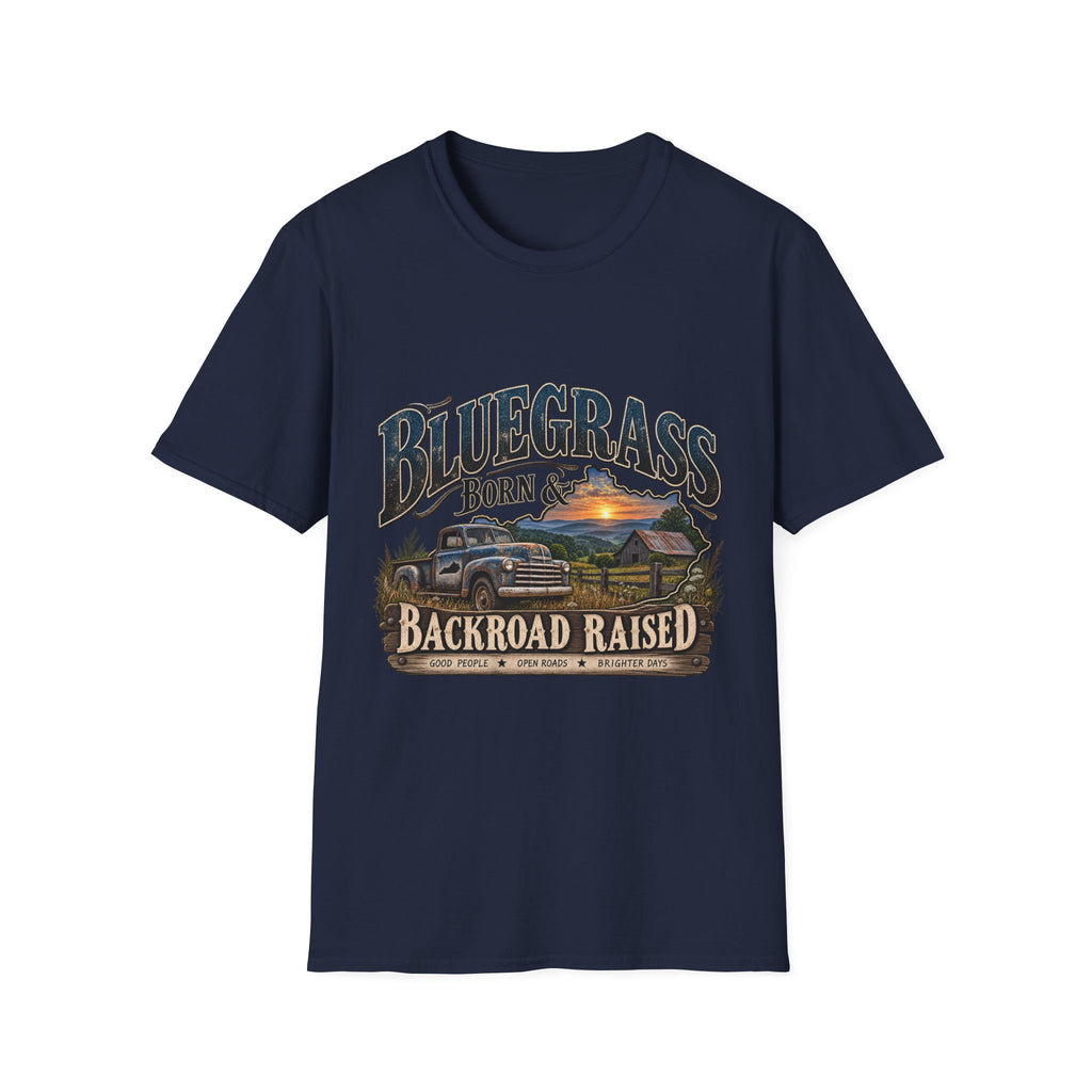 Bluegrass Born & Backroad Raised T-Shirt — Country Sunset Graphic Tee