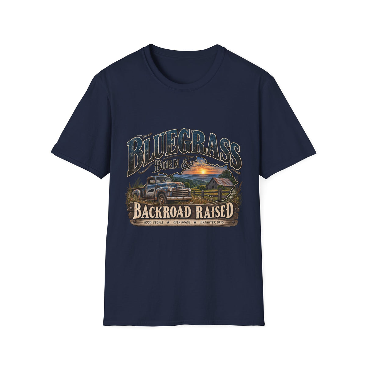 Bluegrass Born & Backroad Raised T-Shirt — Country Sunset Graphic Tee